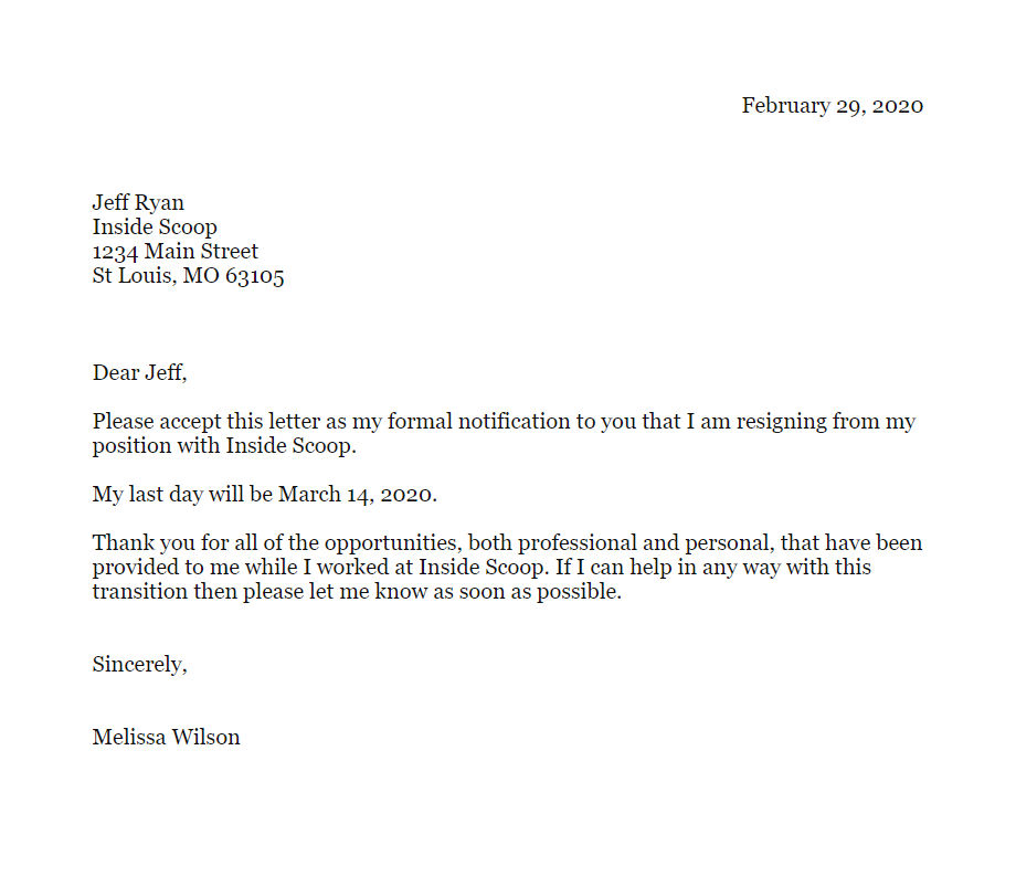 Example Of A Letter Of Resignation From Job from www.atyourbusiness.com